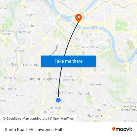 Smith Road to Lawrence Hall map