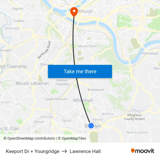 Keeport Dr + Youngridge to Lawrence Hall map