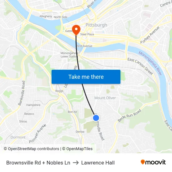 Brownsville Rd + Nobles Ln to Lawrence Hall map