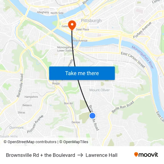 Brownsville Rd + the Boulevard to Lawrence Hall map