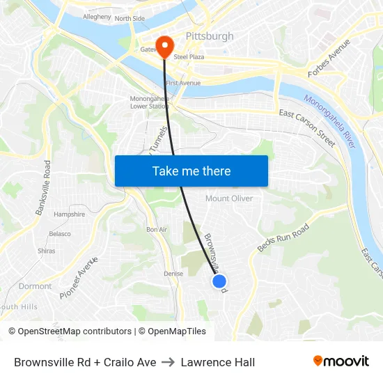 Brownsville Rd + Crailo Ave to Lawrence Hall map