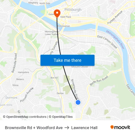 Brownsville Rd + Woodford Ave to Lawrence Hall map