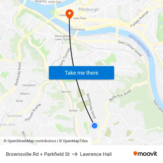 Brownsville Rd + Parkfield St to Lawrence Hall map