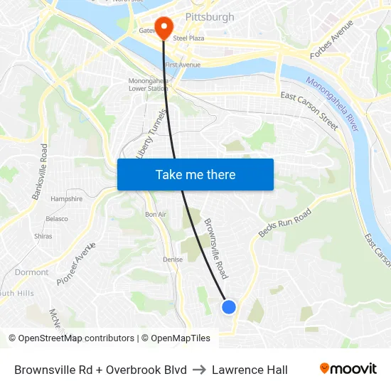 Brownsville Rd + Overbrook Blvd to Lawrence Hall map