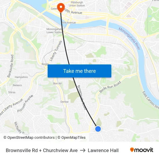 Brownsville Rd + Churchview Ave to Lawrence Hall map