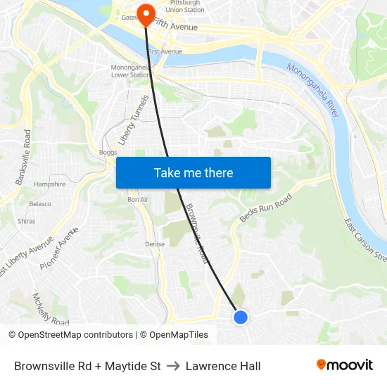 Brownsville Rd + Maytide St to Lawrence Hall map