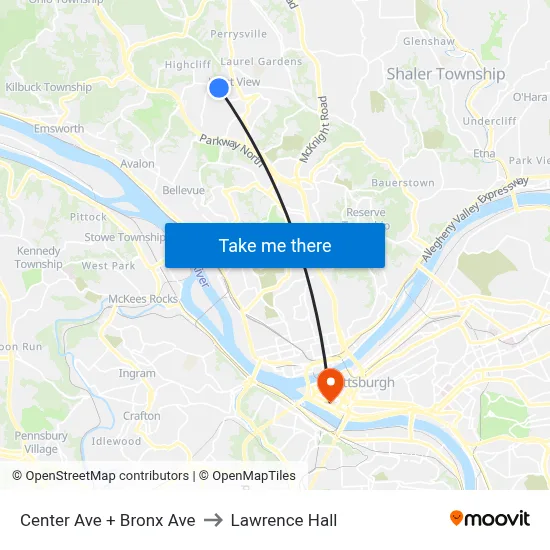 Center Ave + Bronx Ave to Lawrence Hall map