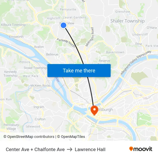 Center Ave + Chalfonte Ave to Lawrence Hall map
