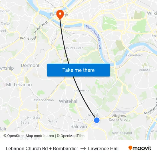 Lebanon Church Rd + Bombardier to Lawrence Hall map