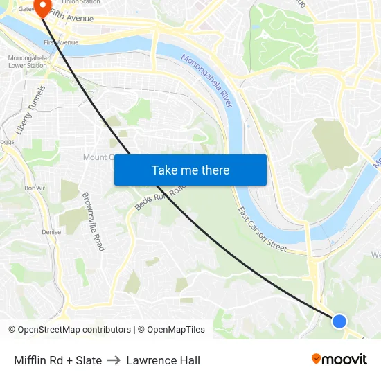 Mifflin Rd + Slate to Lawrence Hall map
