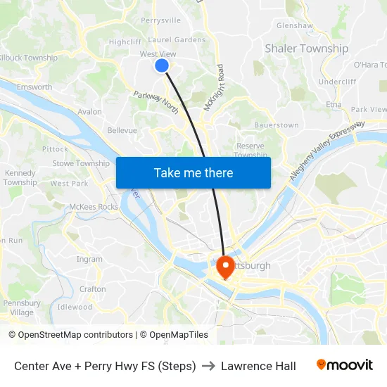 Center Ave + Perry Hwy FS (Steps) to Lawrence Hall map