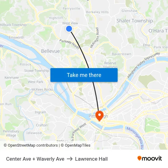 Center Ave + Waverly Ave to Lawrence Hall map