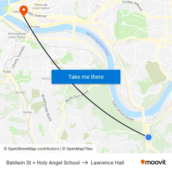 Baldwin St + Holy Angel School to Lawrence Hall map