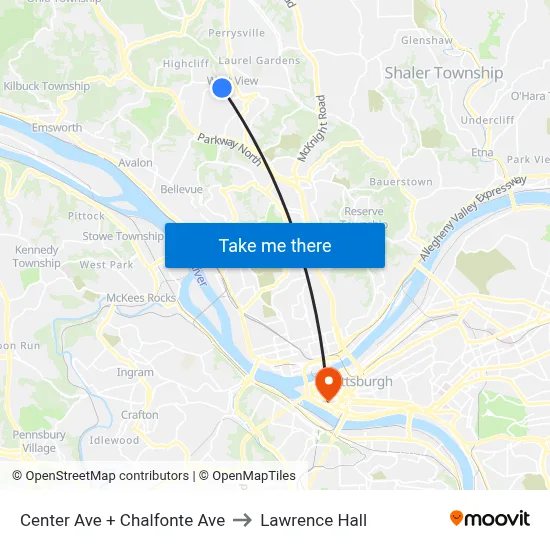 Center Ave + Chalfonte Ave to Lawrence Hall map