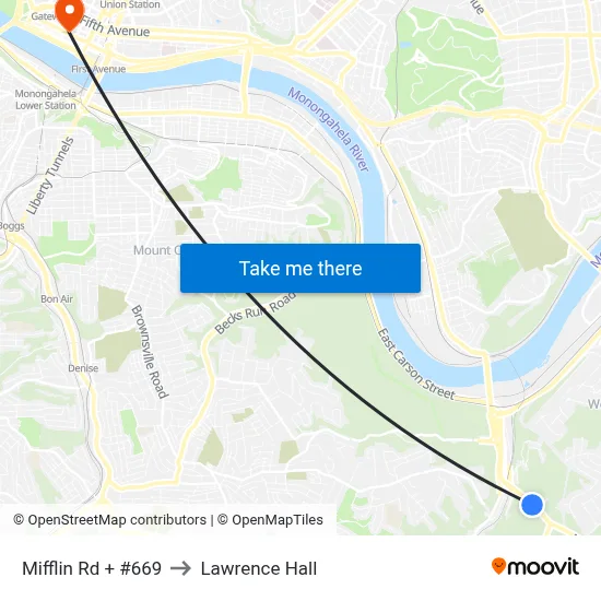 Mifflin Rd + #669 to Lawrence Hall map