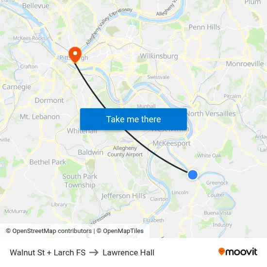 Walnut St + Larch FS to Lawrence Hall map