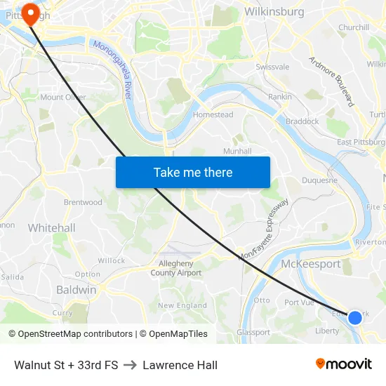 Walnut St + 33rd FS to Lawrence Hall map