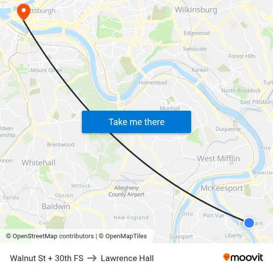 Walnut St + 30th FS to Lawrence Hall map