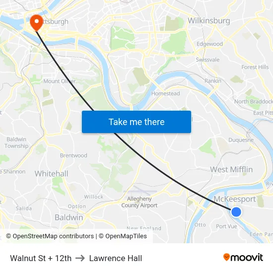 Walnut St + 12th to Lawrence Hall map
