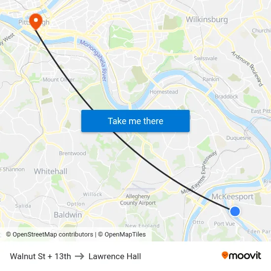 Walnut St + 13th to Lawrence Hall map