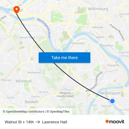Walnut St + 14th to Lawrence Hall map
