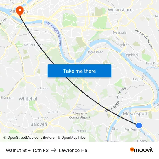 Walnut St + 15th FS to Lawrence Hall map
