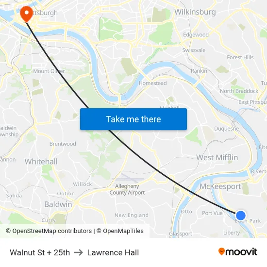 Walnut St + 25th to Lawrence Hall map