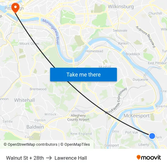 Walnut St + 28th to Lawrence Hall map