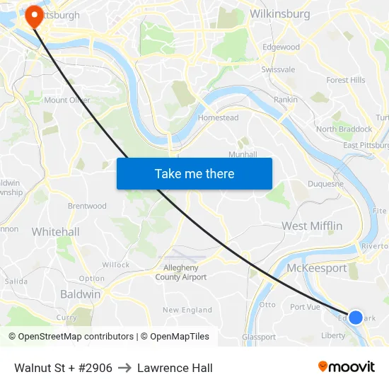 Walnut St + #2906 to Lawrence Hall map