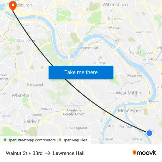 Walnut St + 33rd to Lawrence Hall map