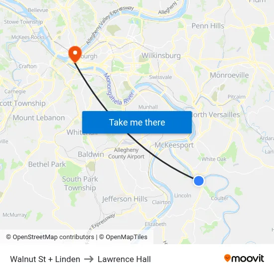 Walnut St + Linden to Lawrence Hall map