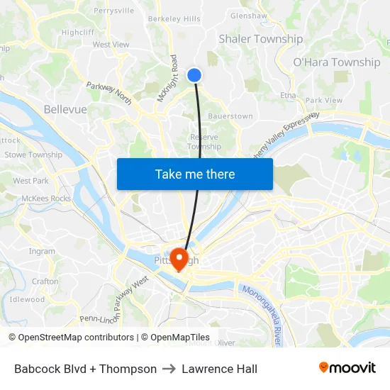 Babcock Blvd + Thompson to Lawrence Hall map