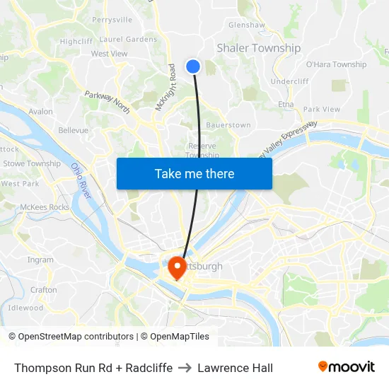 Thompson Run Rd + Radcliffe to Lawrence Hall map