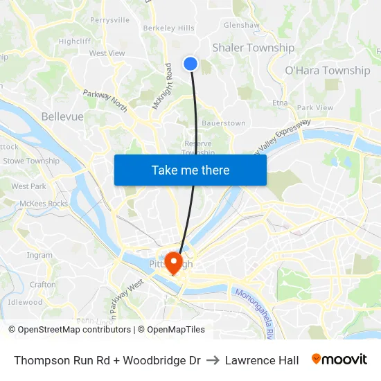 Thompson Run Rd + Woodbridge Dr to Lawrence Hall map