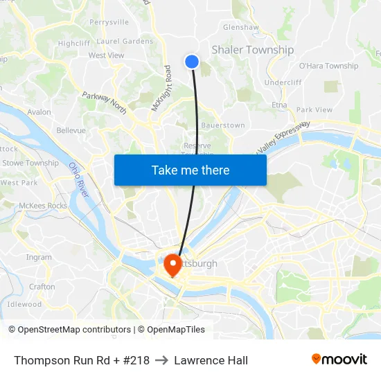 Thompson Run Rd + #218 to Lawrence Hall map