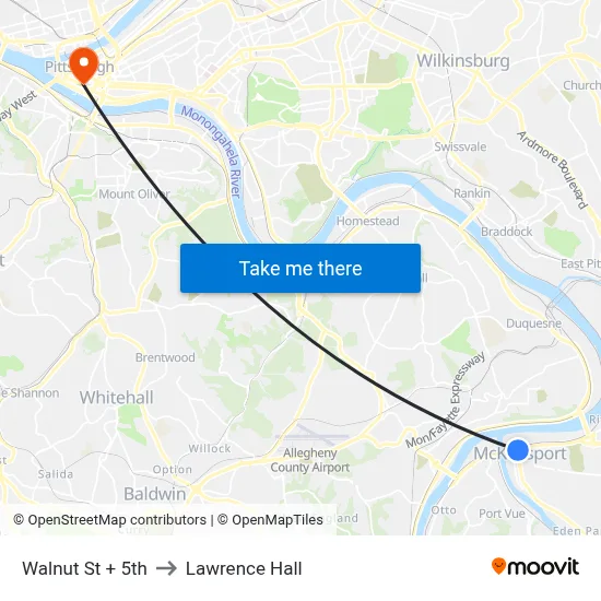 Walnut St + 5th to Lawrence Hall map