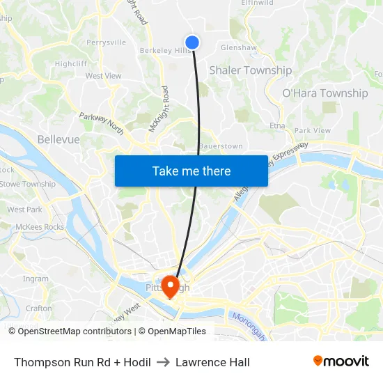 Thompson Run Rd + Hodil to Lawrence Hall map