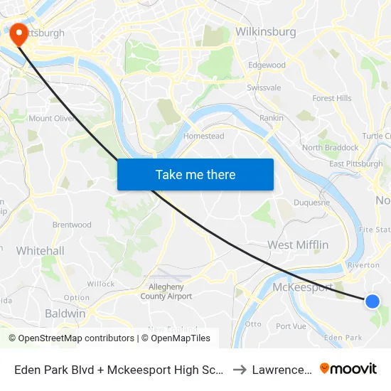 Eden Park Blvd + Mckeesport High School Drvwy to Lawrence Hall map