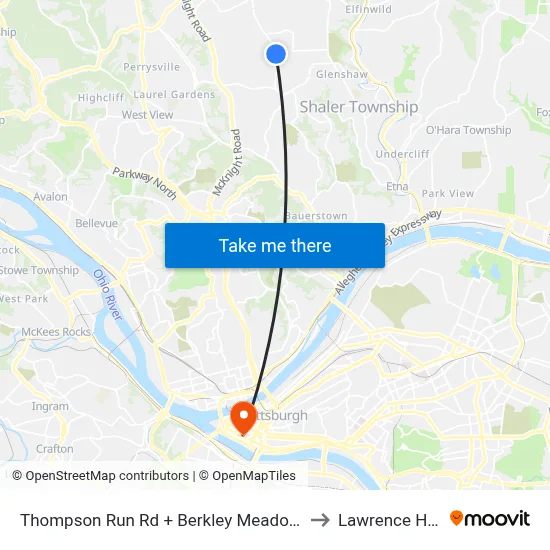 Thompson Run Rd + Berkley Meadows to Lawrence Hall map