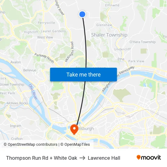 Thompson Run Rd + White Oak to Lawrence Hall map