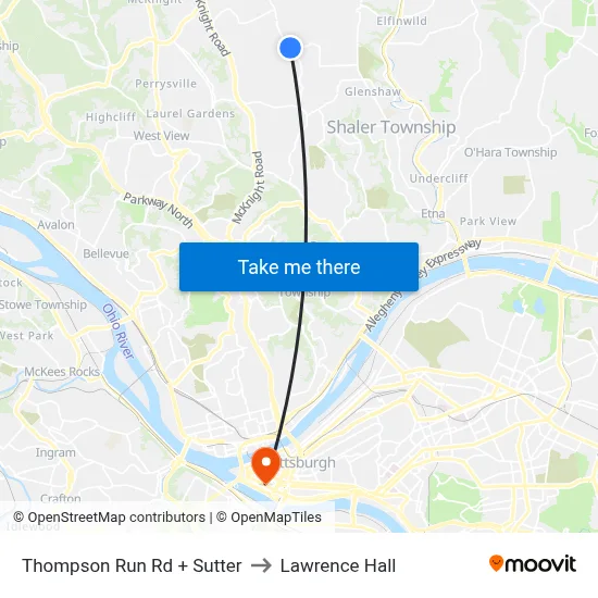 Thompson Run Rd + Sutter to Lawrence Hall map
