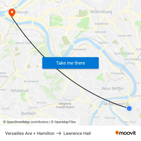Versailles Ave + Hamilton to Lawrence Hall map
