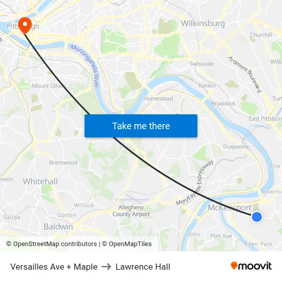 Versailles Ave + Maple to Lawrence Hall map