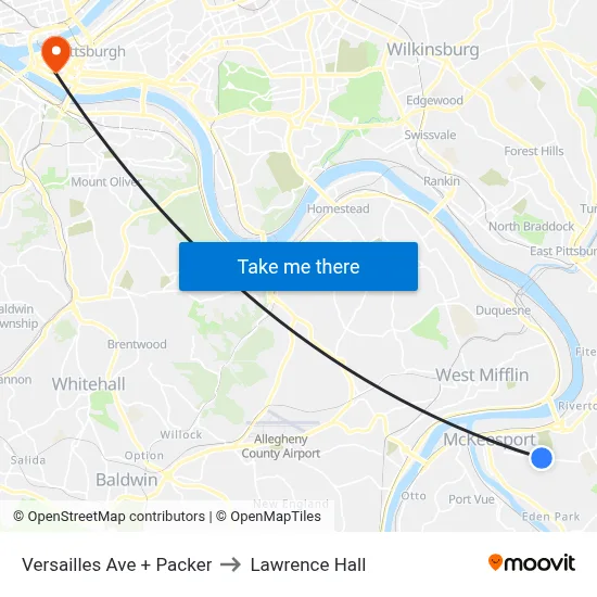 Versailles Ave + Packer to Lawrence Hall map
