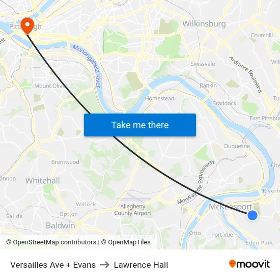 Versailles Ave + Evans to Lawrence Hall map