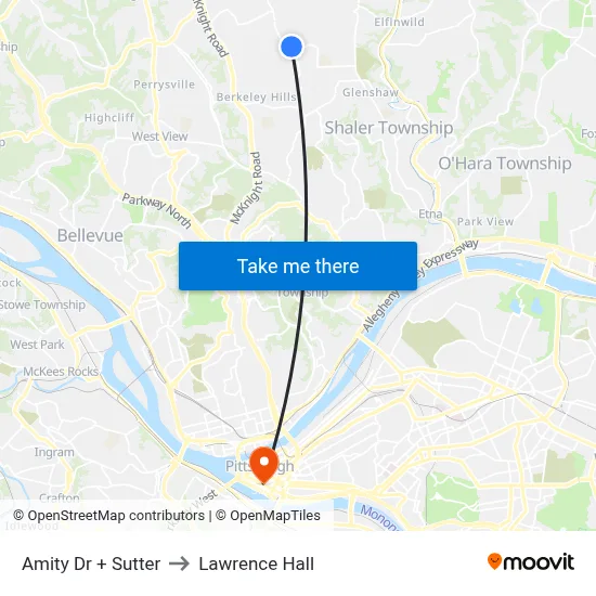 Amity Dr + Sutter to Lawrence Hall map