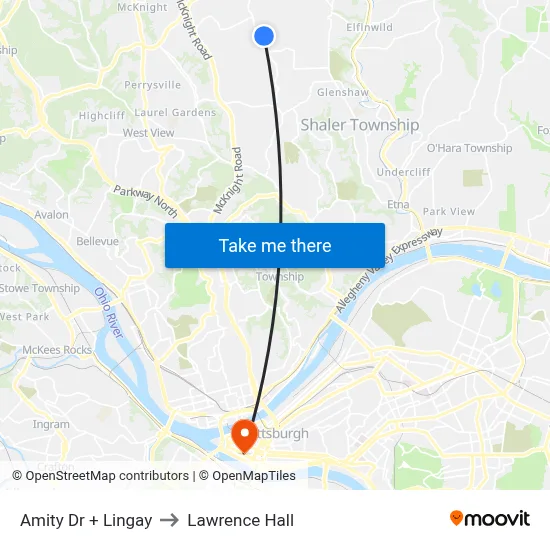 Amity Dr + Lingay to Lawrence Hall map