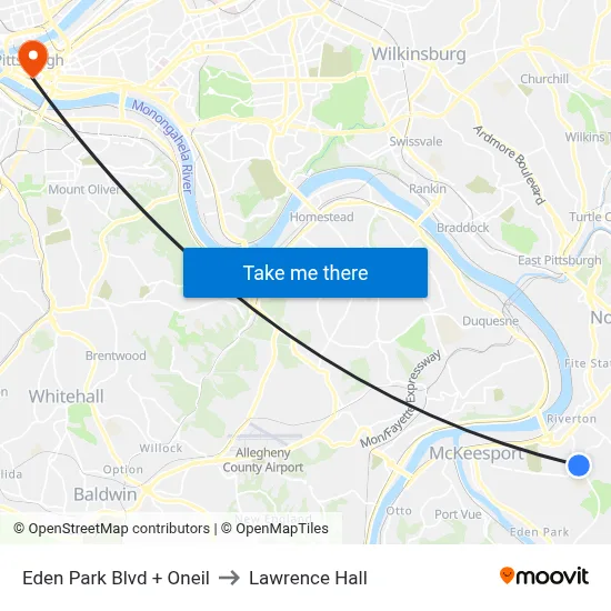 Eden Park Blvd + Oneil to Lawrence Hall map