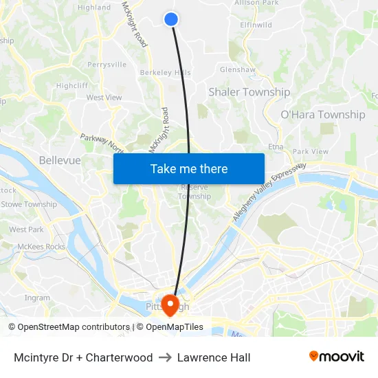 Mcintyre Dr + Charterwood to Lawrence Hall map