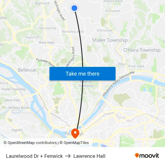 Laurelwood Dr + Fenwick to Lawrence Hall map